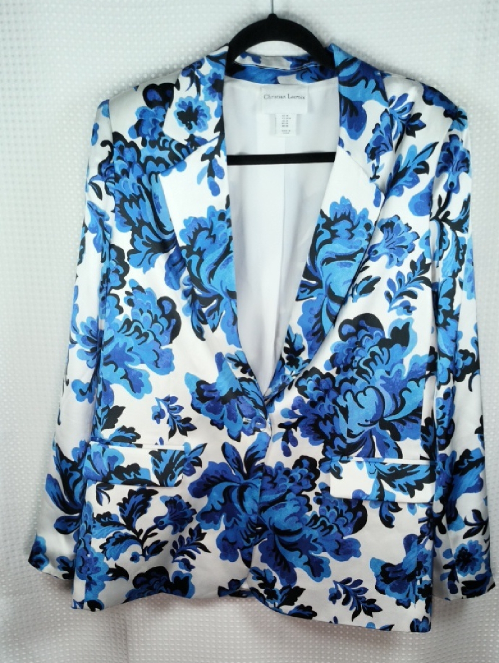 Christian Lacroix Blue Floral Blazer Jacket White Cobalt Toile Print Size M